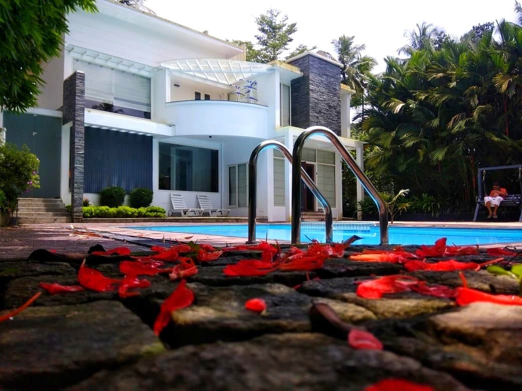 Poolside deck with mahogany decking